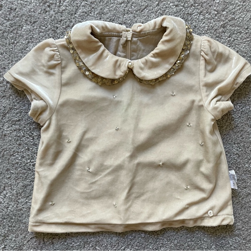 Tartine et Chocolat Velvet Top with Removable Collar